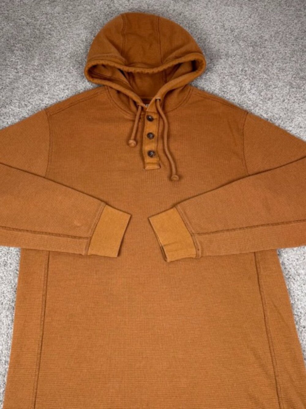 Duluth Trading Co Hoodie Tan Brown Thermal Waffle Knit Henley Men's Size Medium